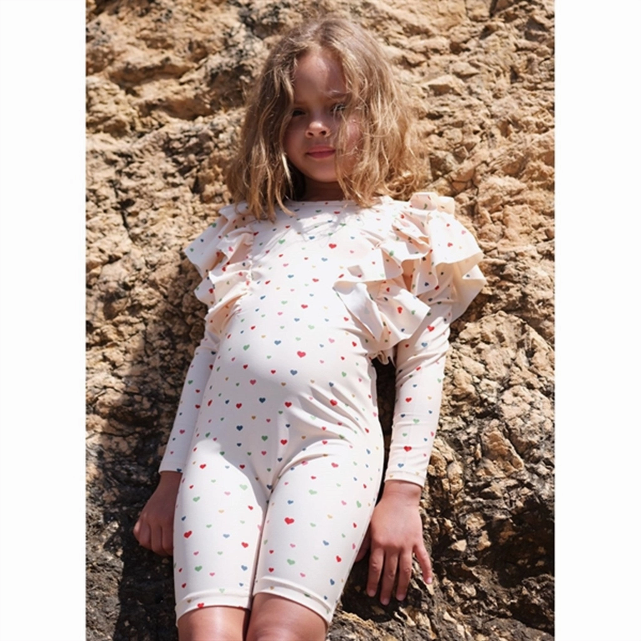 Konges Sljd Multi Hearts Manuca Frill UV Swim Onesie