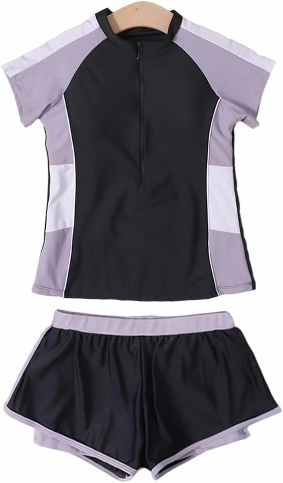 KORADI Girls Swimsuits Rash Guard Swim Set Kids Two-Piece Bathing Suits Teen Swimwear Beach Shorts Sun Protection Swim Shirts