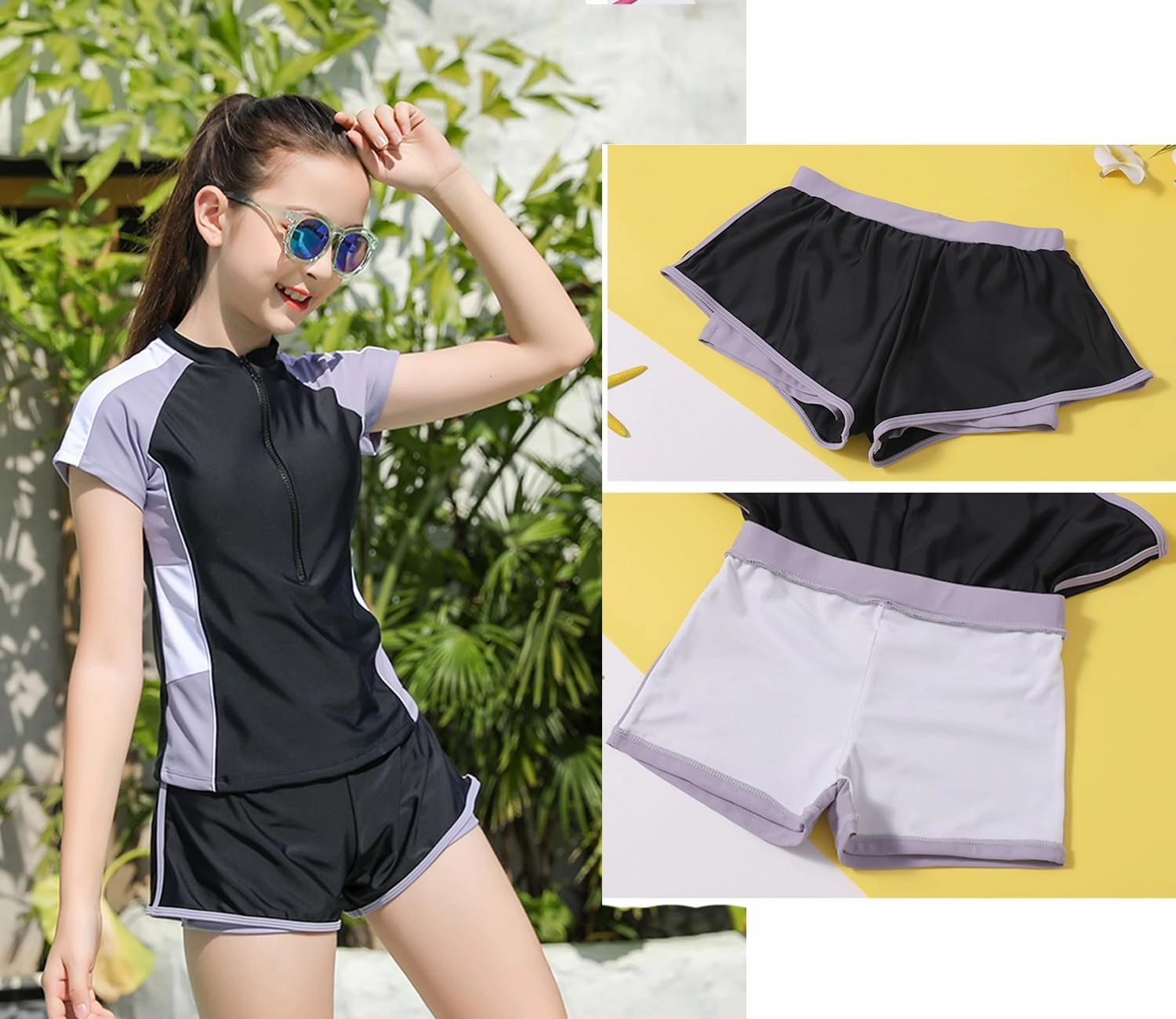 KORADI Girls Swimsuits Rash Guard Swim Set Kids Two-Piece Bathing Suits Teen Swimwear Beach Shorts Sun Protection Swim Shirts