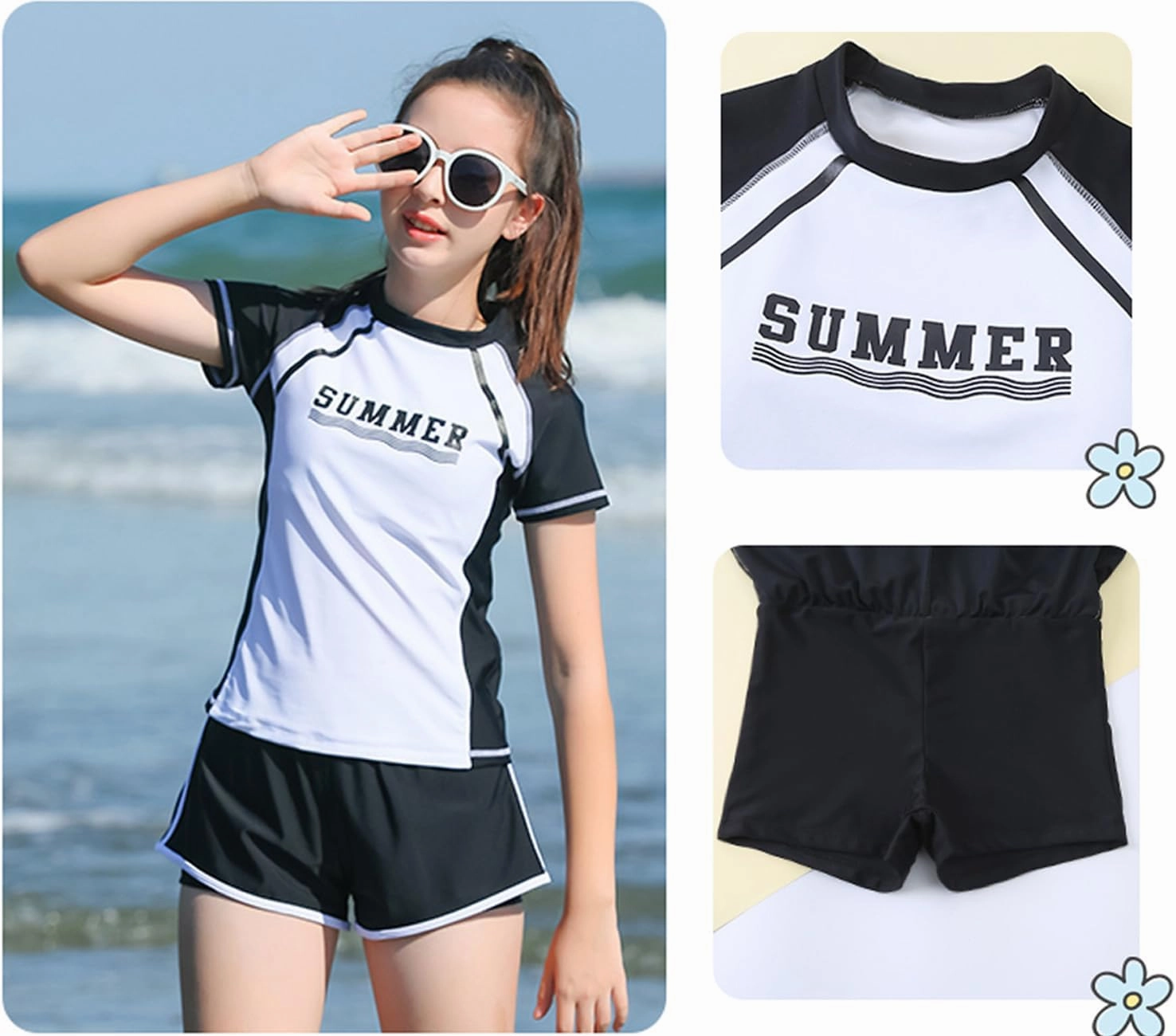 KORADI Girls Swimsuits Rash Guard Swim Set Kids Two-Piece Bathing Suits Teen Swimwear Beach Shorts Sun Protection Swim Shirts