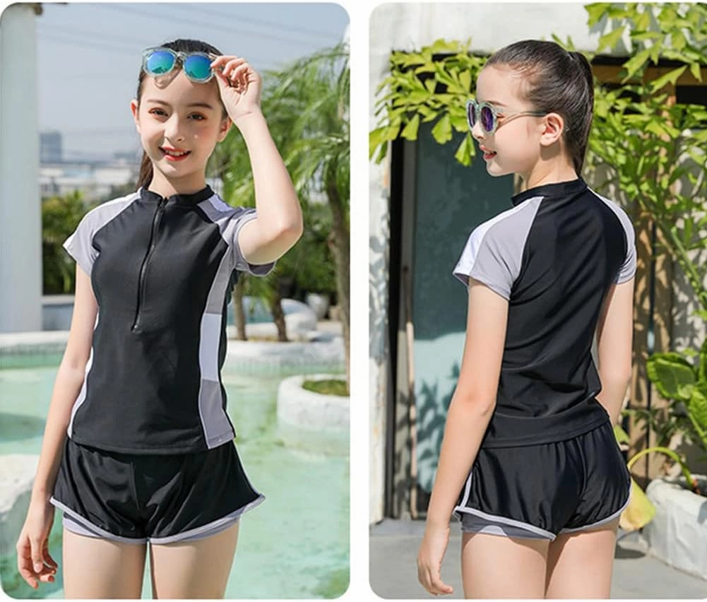 KORADI Girls Swimsuits Rash Guard Swim Set Kids Two-Piece Bathing Suits Teen Swimwear Beach Shorts Sun Protection Swim Shirts