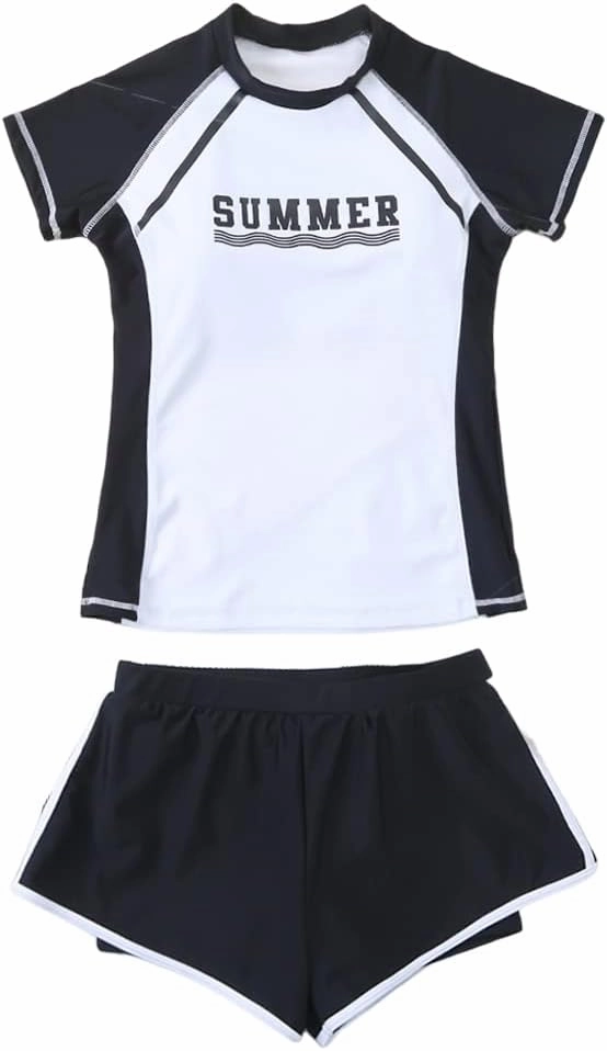 KORADI Girls Swimsuits Rash Guard Swim Set Kids Two-Piece Bathing Suits Teen Swimwear Beach Shorts Sun Protection Swim Shirts