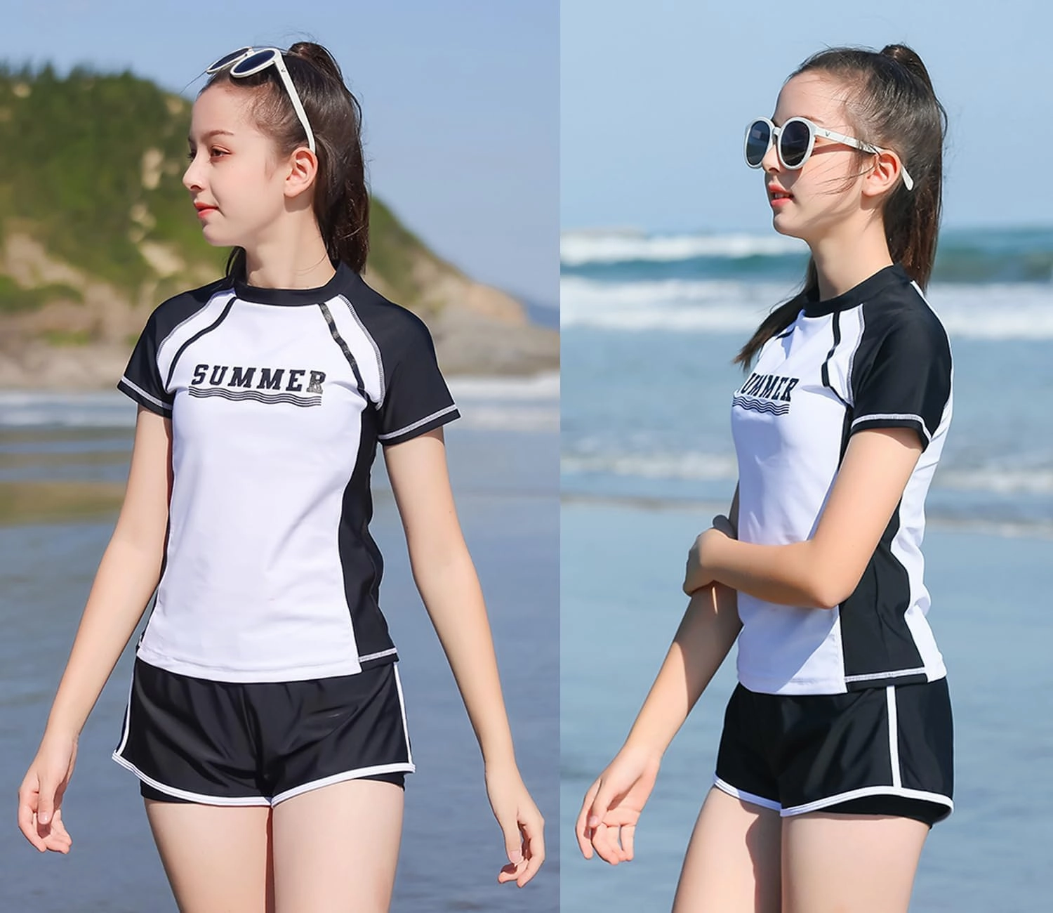 KORADI Girls Swimsuits Rash Guard Swim Set Kids Two-Piece Bathing Suits Teen Swimwear Beach Shorts Sun Protection Swim Shirts