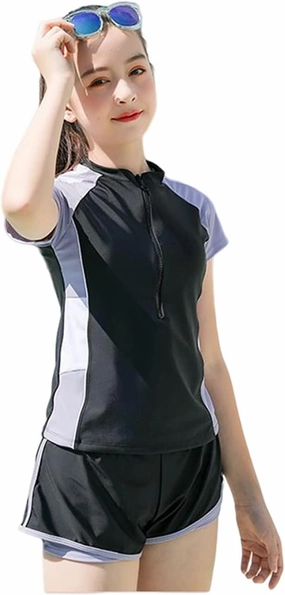 KORADI Girls Swimsuits Rash Guard Swim Set Kids Two-Piece Bathing Suits Teen Swimwear Beach Shorts Sun Protection Swim Shirts