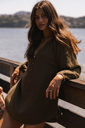 KRYSTEN CRINKLE DOUBLE GAUZE TUNIC SWIM COVER-UP