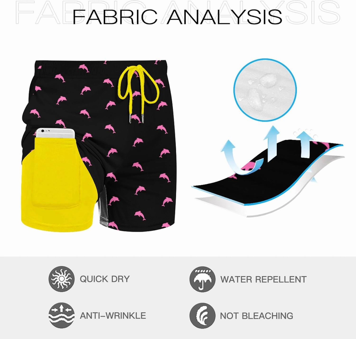 KSLIDS Mens Swim Trunks with Compression Liner 2-in-1 Swimming Shorts 5 inch Inseam Quick Dry Beach Board Shorts
