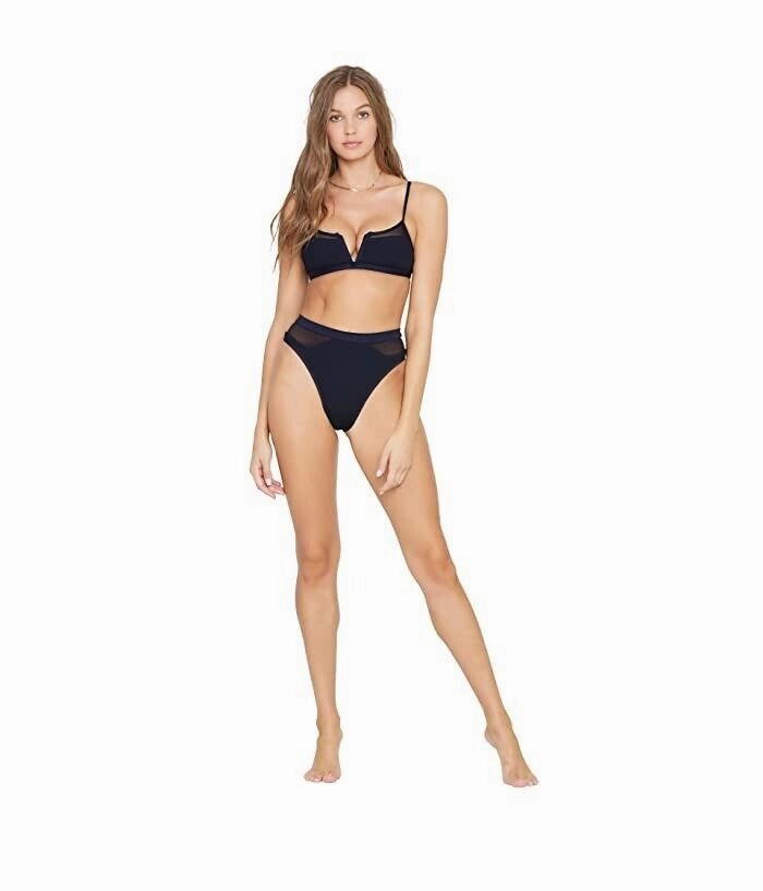 L*Space Palonia Bikini Bottom Women's XL Black Stretch Swimwear Beach ERK39