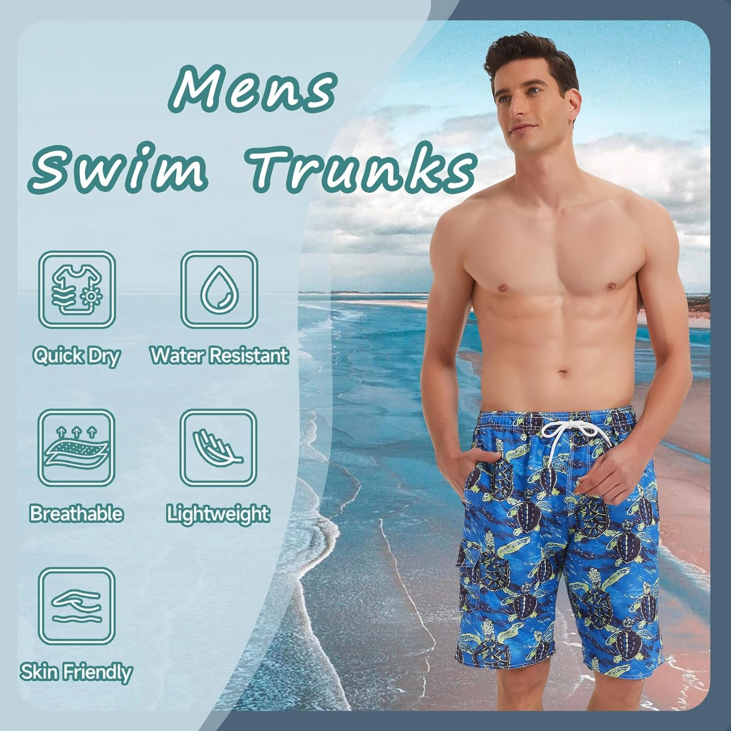 Landisun Mens Swim Trunks Board Shorts Swimsuit Swimwear Swim Shorts Bathing Suits Quick Dry with Mesh Lining