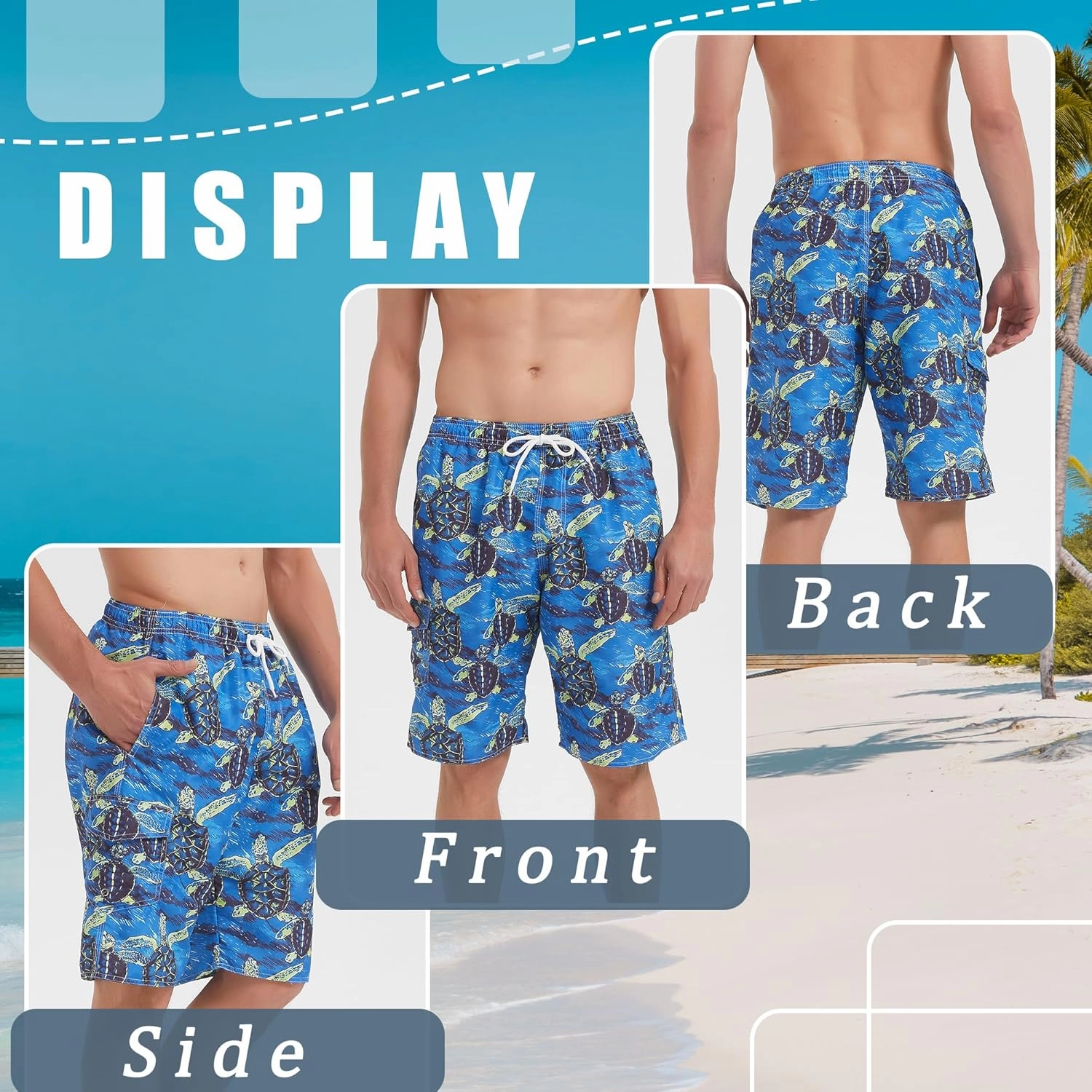 Landisun Mens Swim Trunks Board Shorts Swimsuit Swimwear Swim Shorts Bathing Suits Quick Dry with Mesh Lining