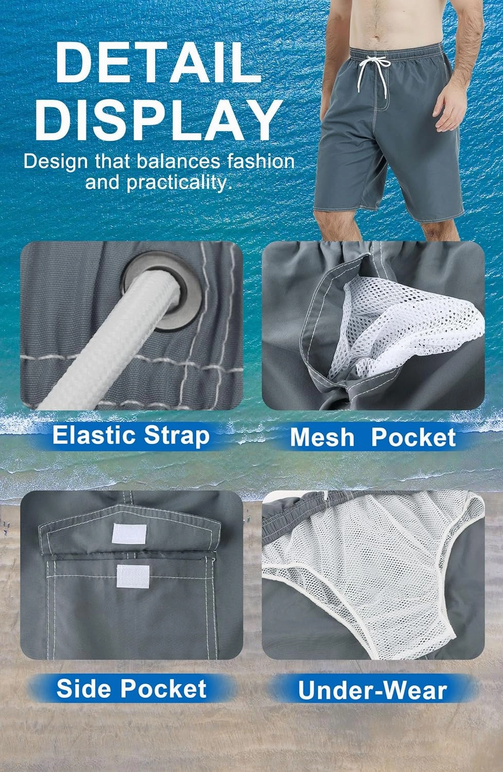 Landisun Mens Swim Trunks Board Shorts Swimsuit Swimwear Swim Shorts Bathing Suits Quick Dry with Mesh Lining