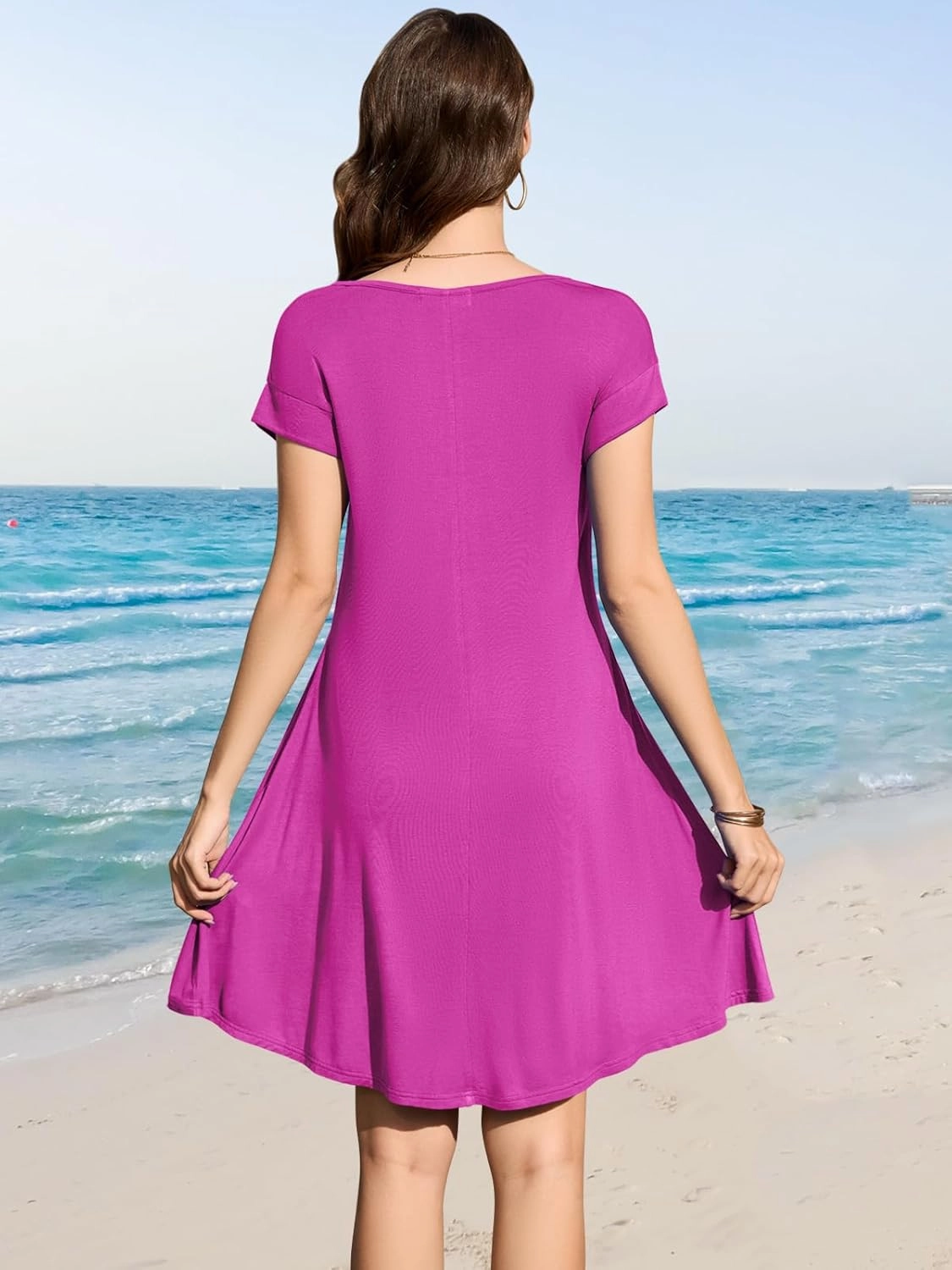 LARACE Plus Size Women Swimsuit Cover Up Cap Sleeve Summer Beach Coverups Loose Shirt Dress Swimwear Sundress with Pockets
