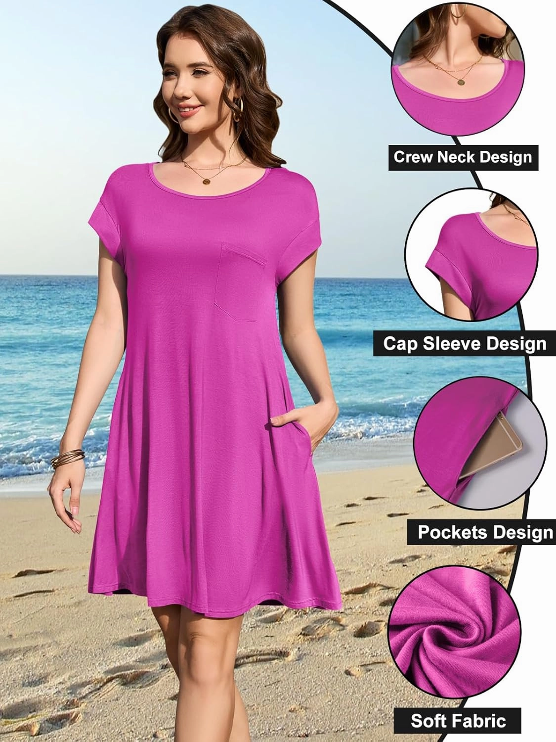 LARACE Plus Size Women Swimsuit Cover Up Cap Sleeve Summer Beach Coverups Loose Shirt Dress Swimwear Sundress with Pockets