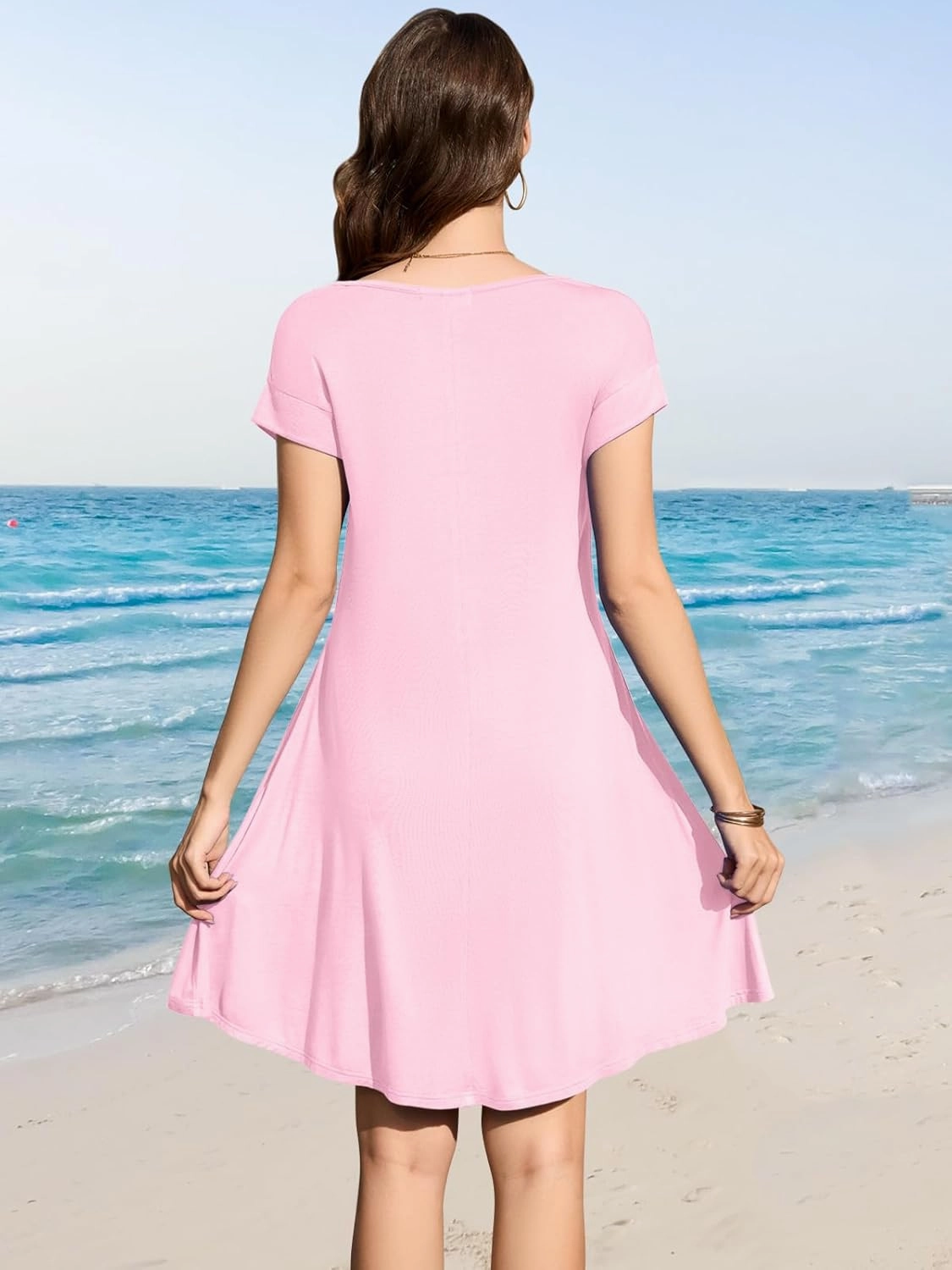 LARACE Plus Size Women Swimsuit Cover Up Cap Sleeve Summer Beach Coverups Loose Shirt Dress Swimwear Sundress with Pockets