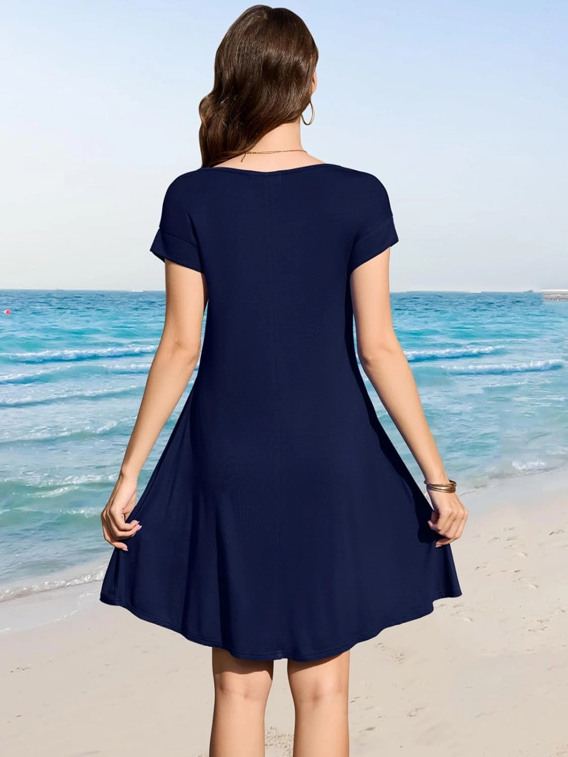 LARACE Plus Size Women Swimsuit Cover Up Cap Sleeve Summer Beach Coverups Loose Shirt Dress Swimwear Sundress with Pockets