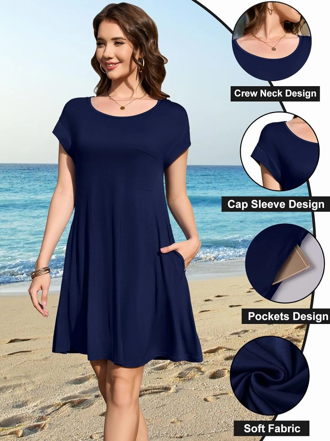 LARACE Plus Size Women Swimsuit Cover Up Cap Sleeve Summer Beach Coverups Loose Shirt Dress Swimwear Sundress with Pockets