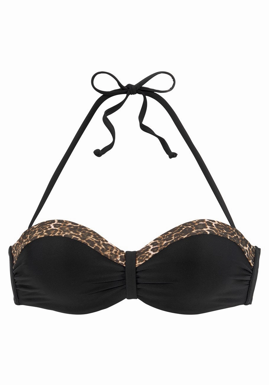 LASCANA Women's Leopard Trim Bandeau Bikini Top