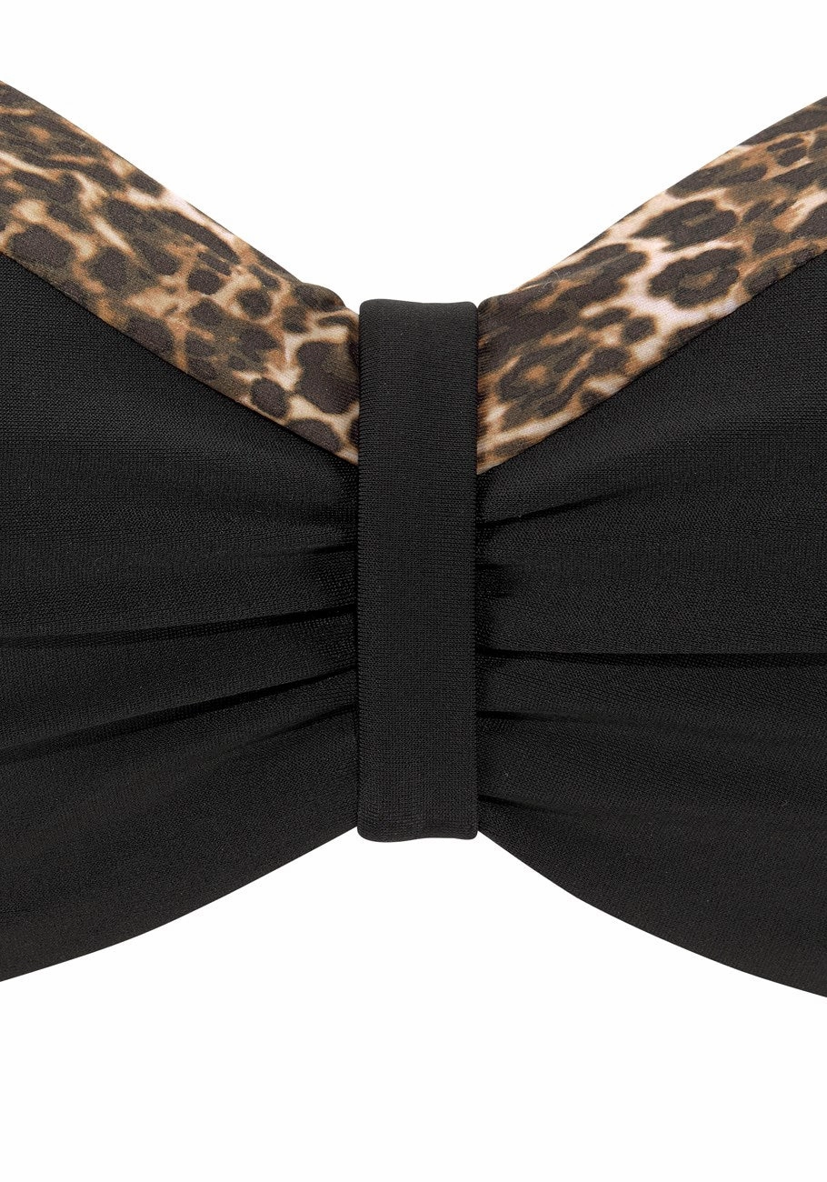 LASCANA Women's Leopard Trim Bandeau Bikini Top