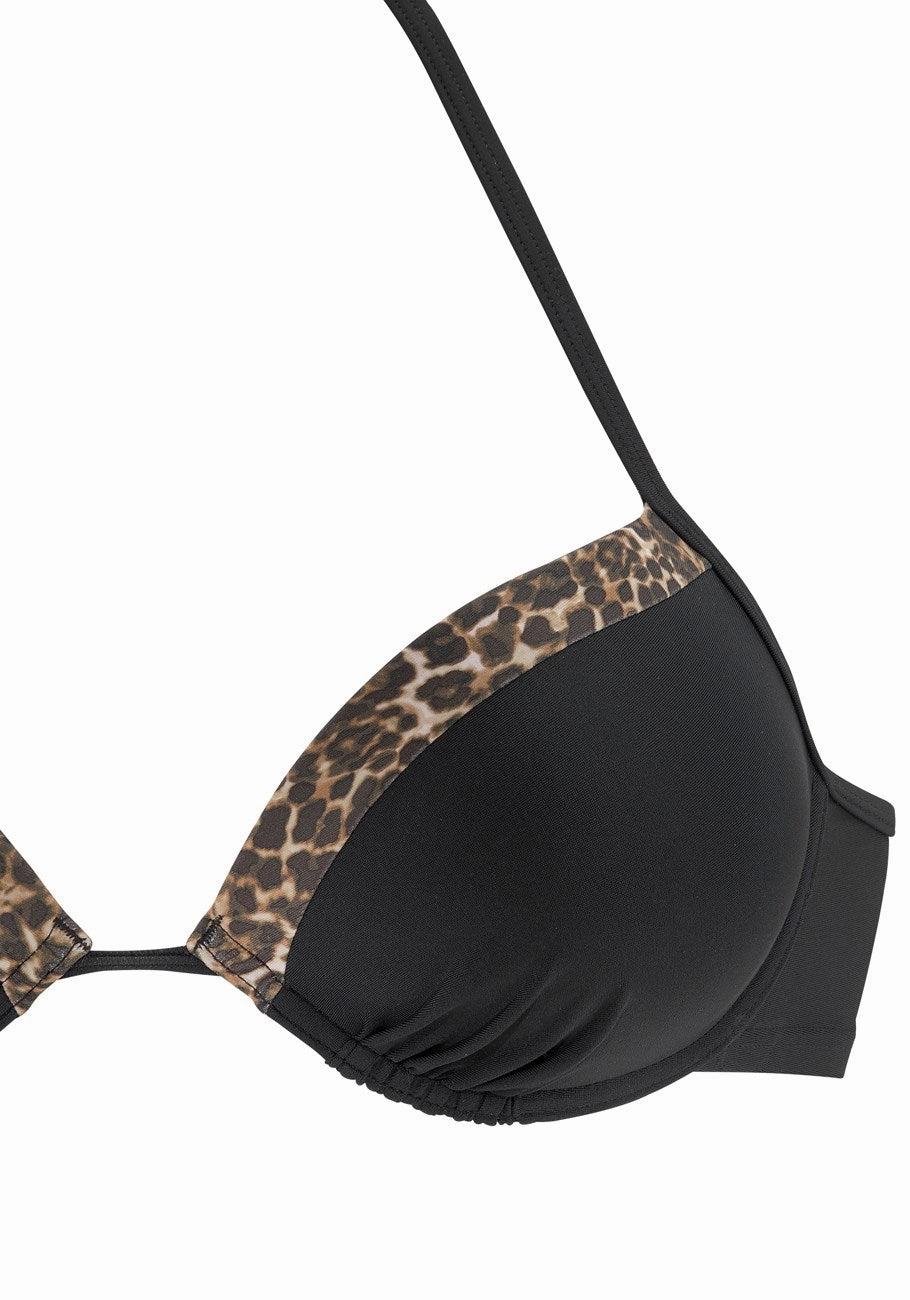 LASCANA Women's Leopard Trim Push Up Bikini Top