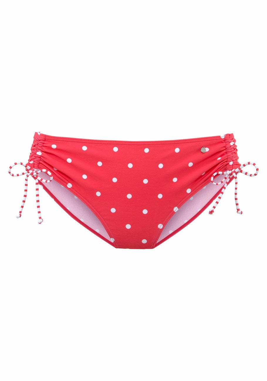 LASCANA Women's Pattern Mid Rise Bikini Swim Bottom, Red & White, 4