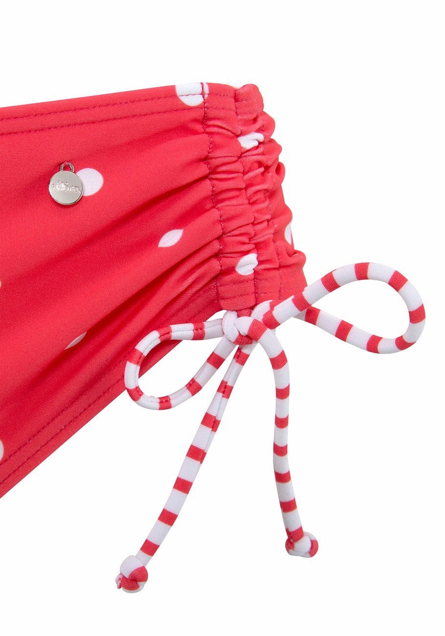 LASCANA Women's Pattern Mid Rise Bikini Swim Bottom, Red & White, 4