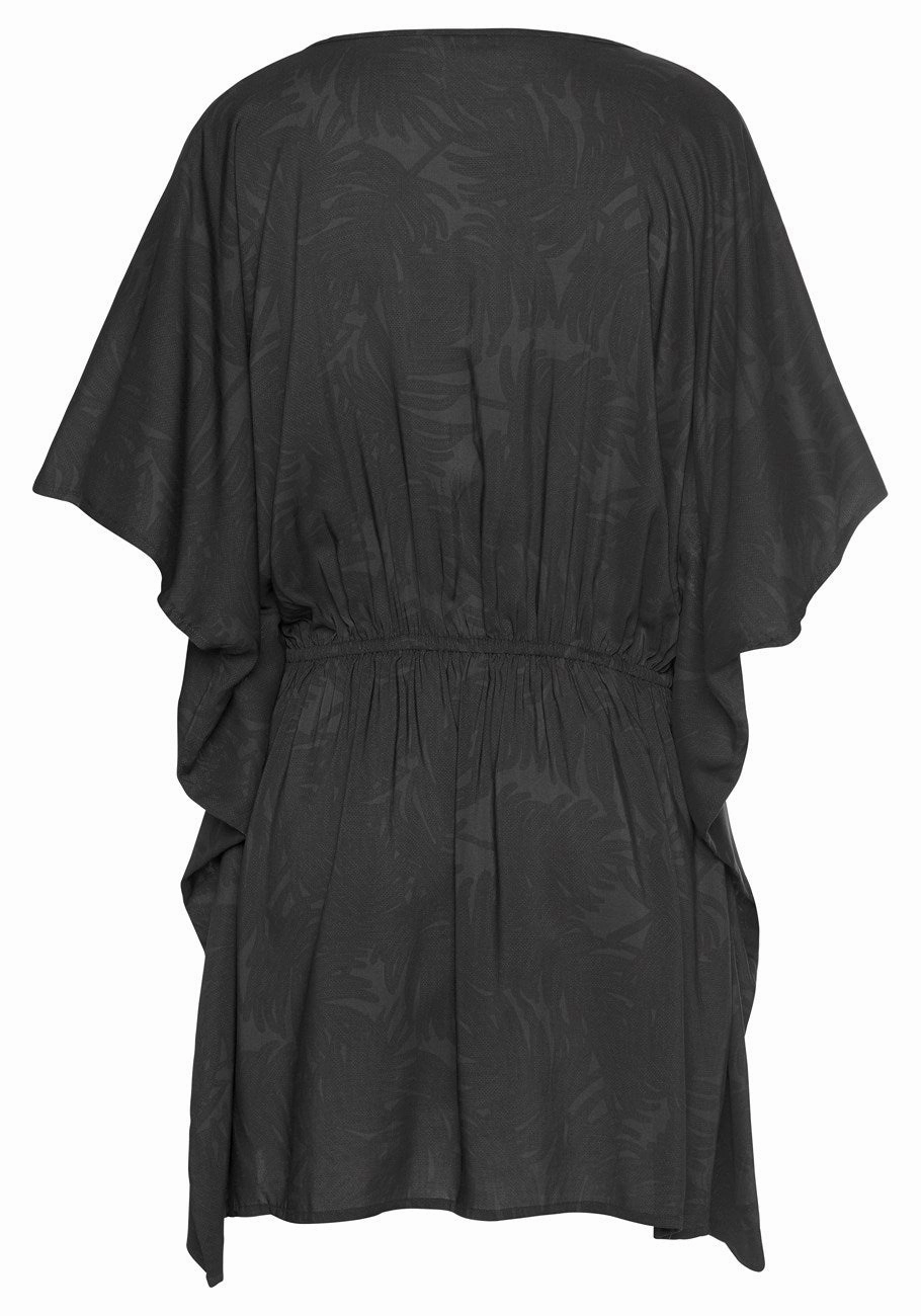 LASCANA Women's V-Neck Drawstring Cover Up, Black, 0/2