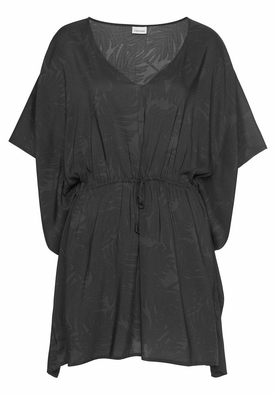 LASCANA Women's V-Neck Drawstring Cover Up, Black, 0/2
