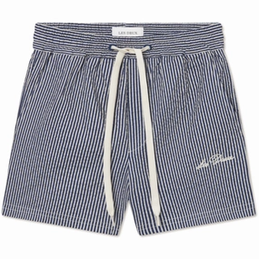 Les Deux Kids Light Sand/Blueprint Stan Stripe Seersucker Swim Shorts