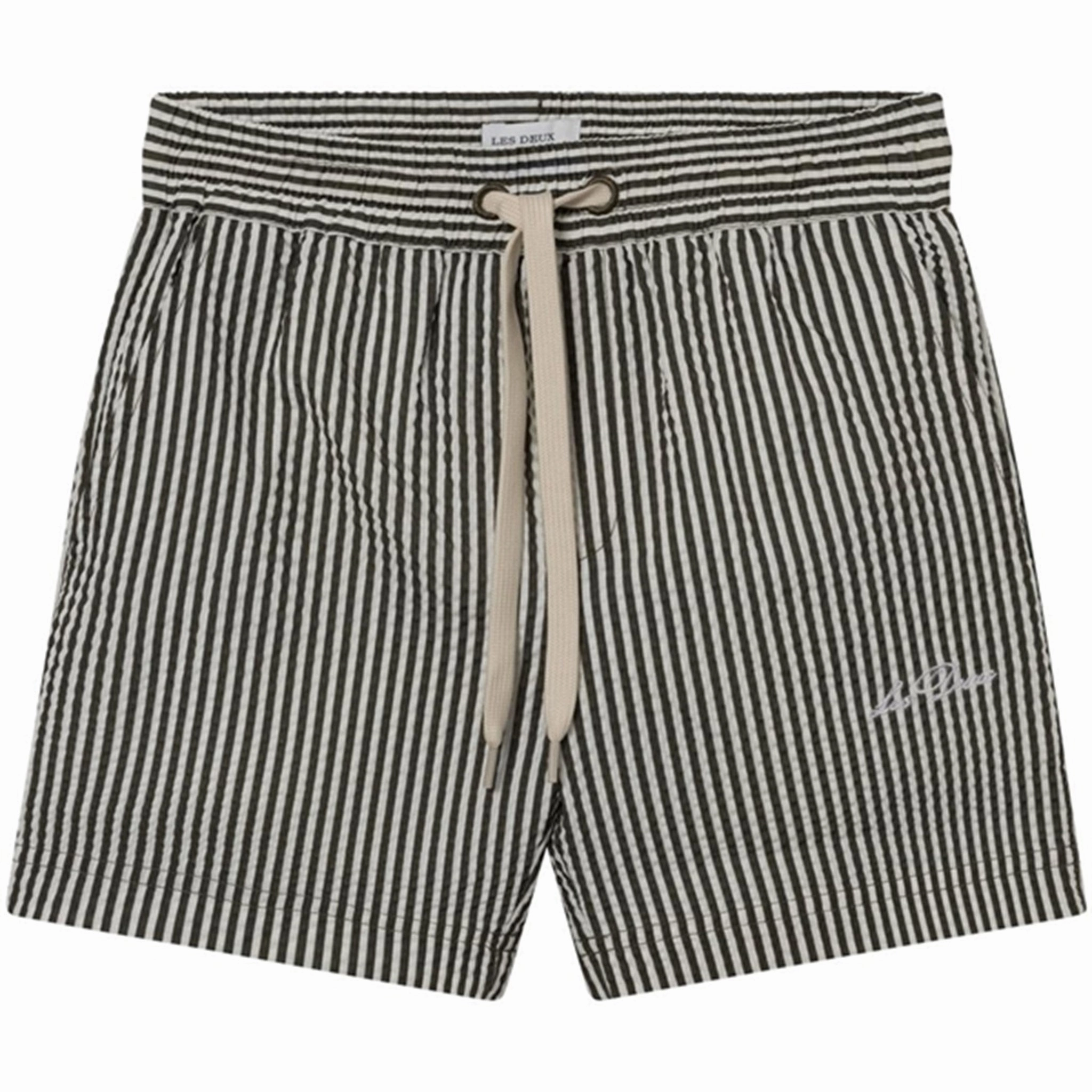 Les Deux Kids Olive Night/Ivory Stan Stripe Seersucker Swim Shorts