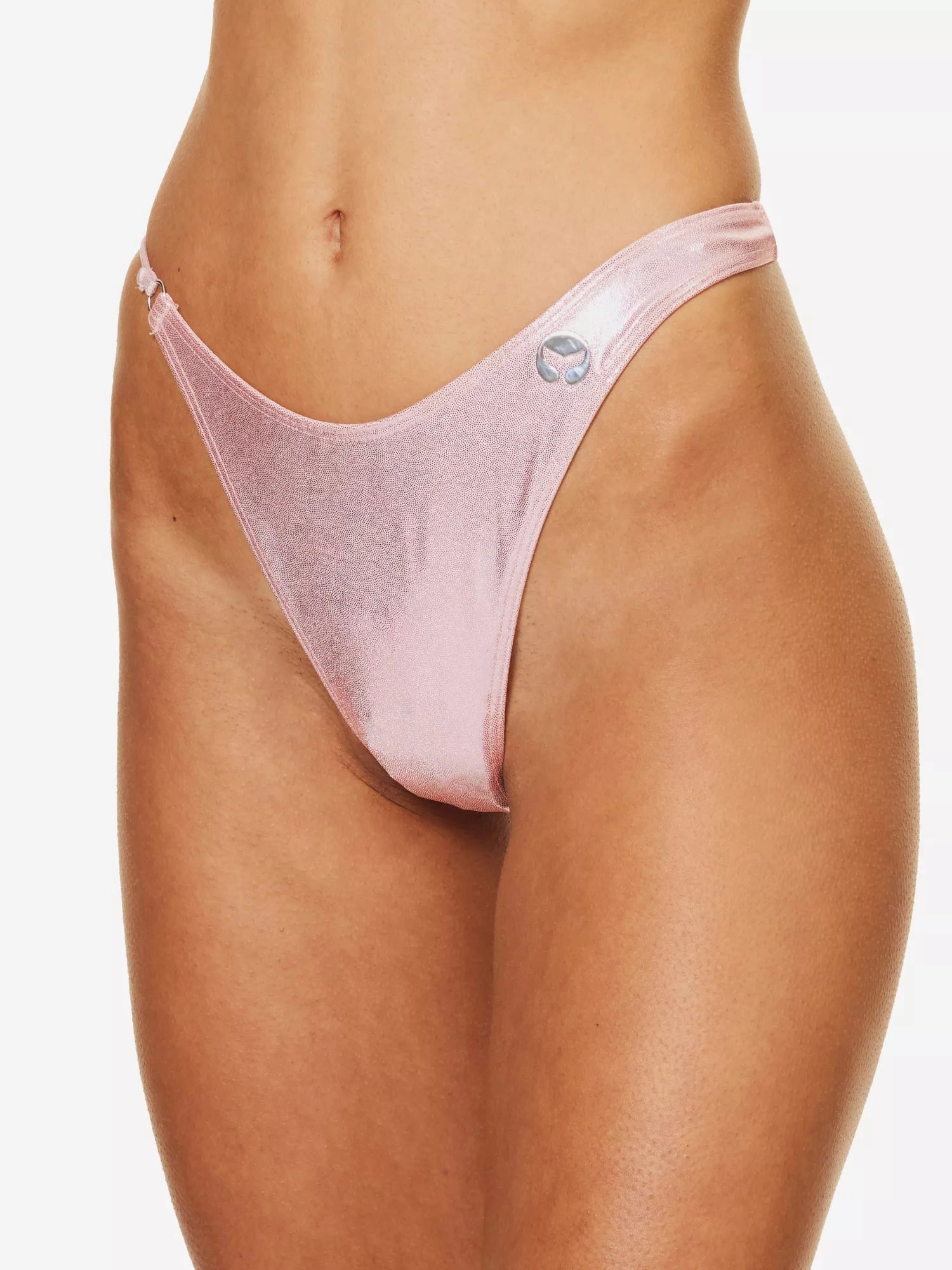 LESLIE AMON Pink Metallic Wet Look La Bella Bikini Bottoms