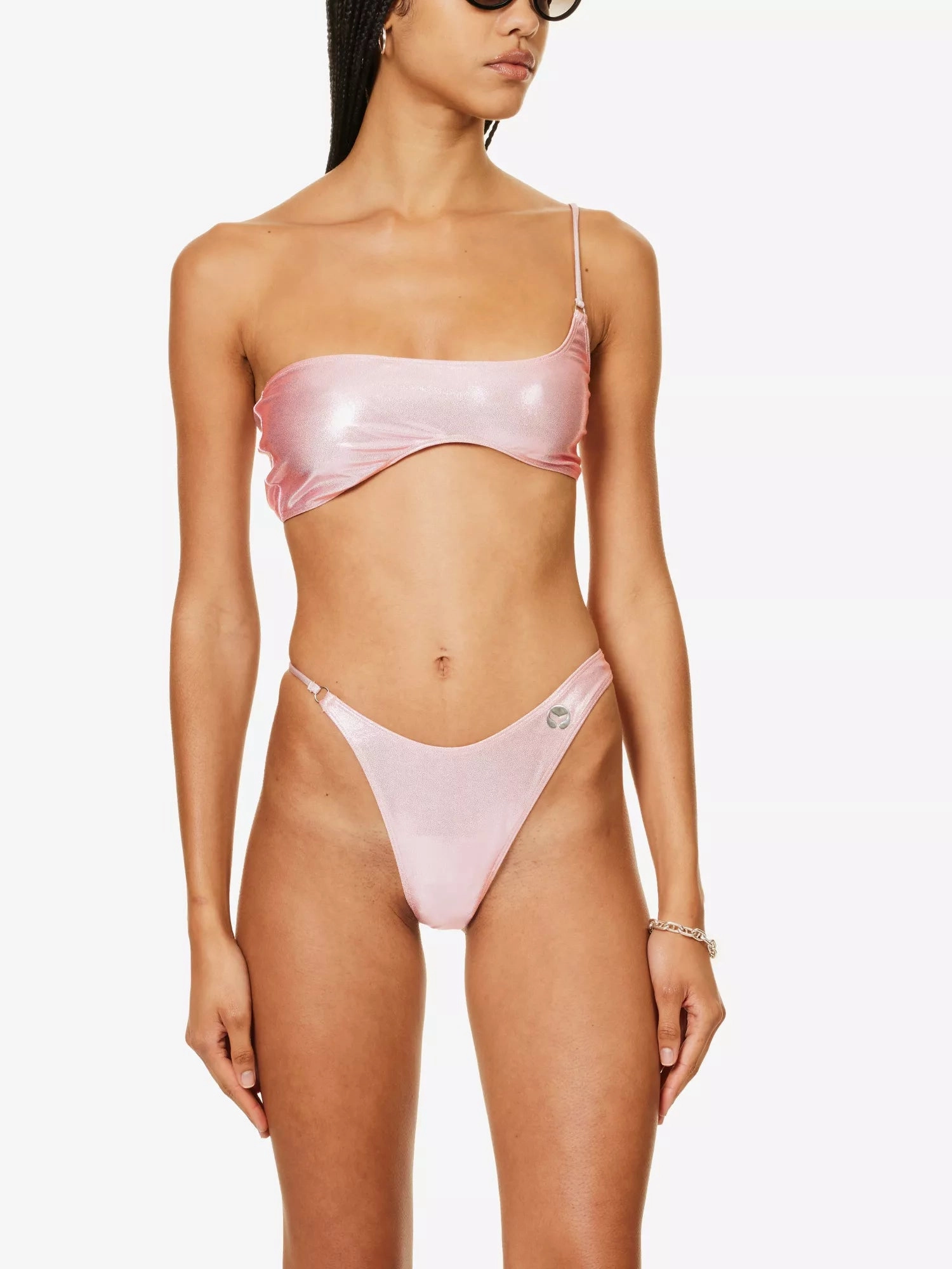 LESLIE AMON Pink Metallic Wet Look La Bella Bikini Bottoms