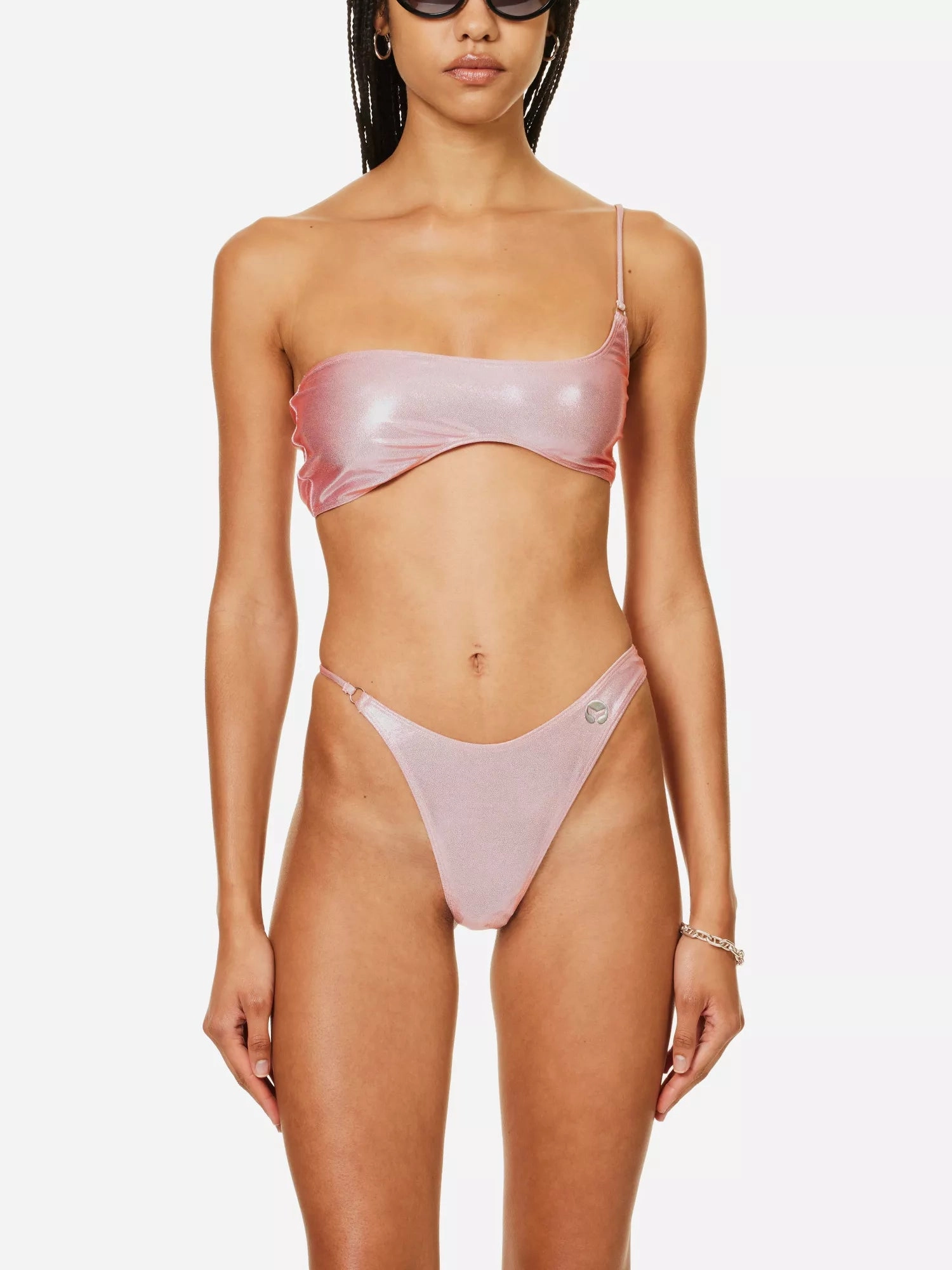 LESLIE AMON Pink Metallic Wet Look La Bella Bikini Top