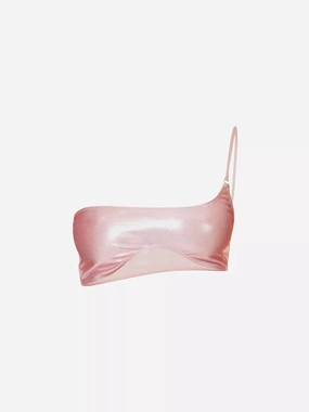 LESLIE AMON Pink Metallic Wet Look La Bella Bikini Top