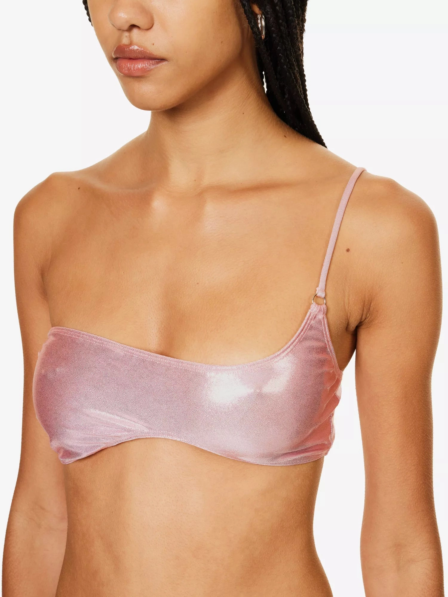 LESLIE AMON Pink Metallic Wet Look La Bella Bikini Top
