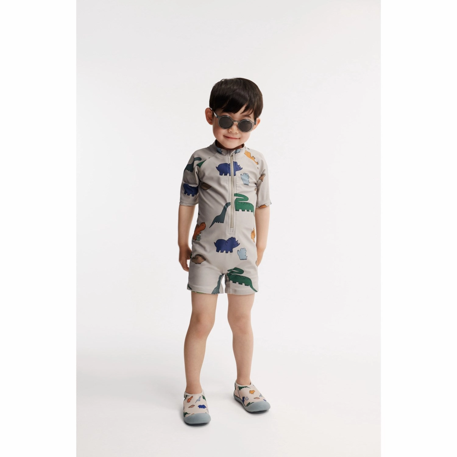 LIEWOOD Dinosaurs / Mist Max Printed Shortsleeve Swim Jumpsuit