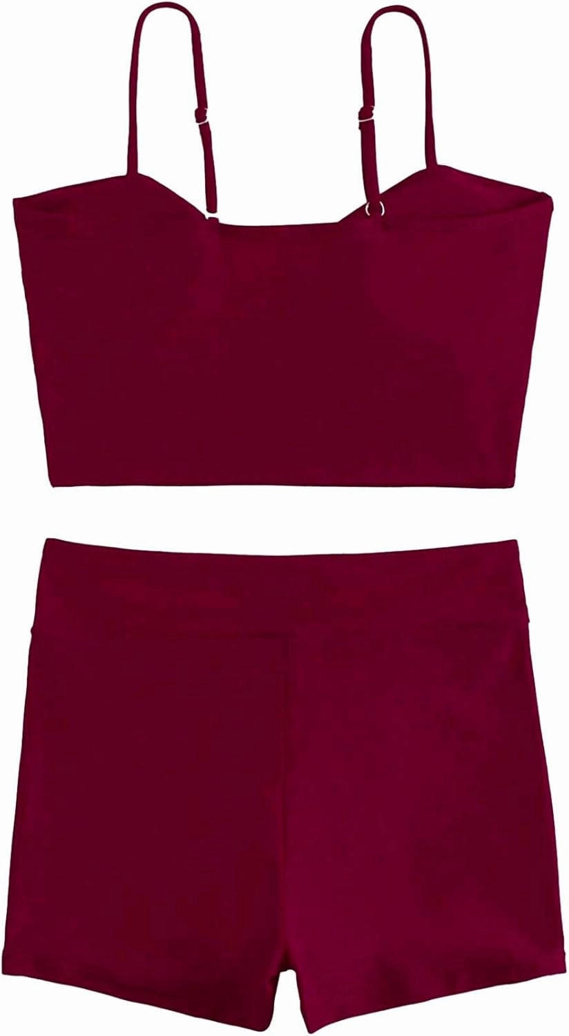 Lilosy Drawstring High Waisted Bikini Set Srting Swimsuit Spaghetti Strap Cami Top and Tie Side Shorts 2 Piece