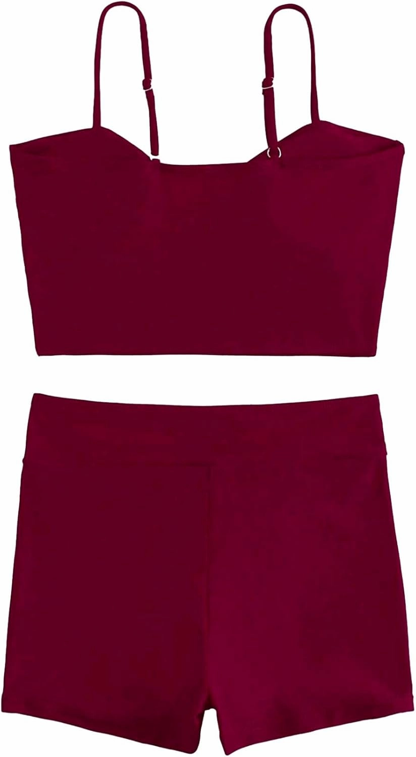 Lilosy Drawstring High Waisted Bikini Set Srting Swimsuit Spaghetti Strap Cami Top and Tie Side Shorts 2 Piece