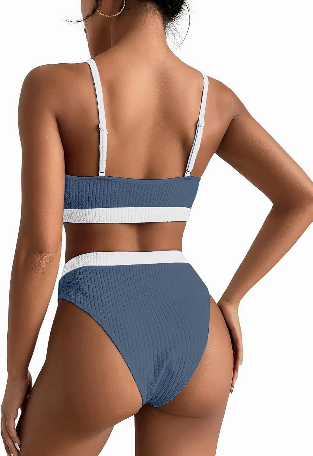 Lilosy High Waisted Tummy Control Ribbed Bikini Crop Top Brazilian Swimsuit Set 2 Piece