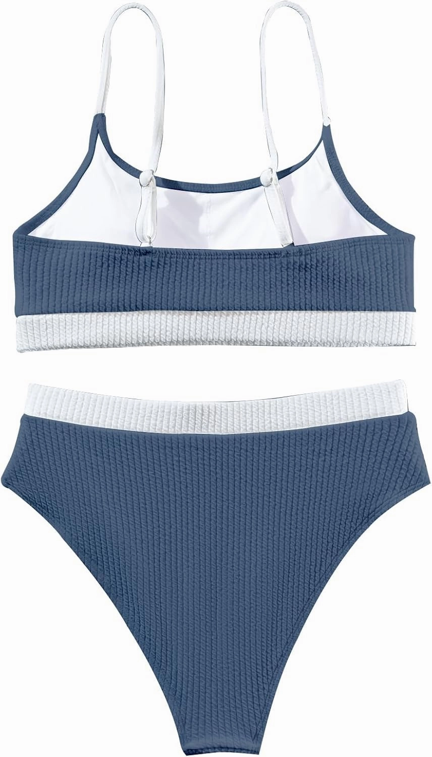 Lilosy High Waisted Tummy Control Ribbed Bikini Crop Top Brazilian Swimsuit Set 2 Piece