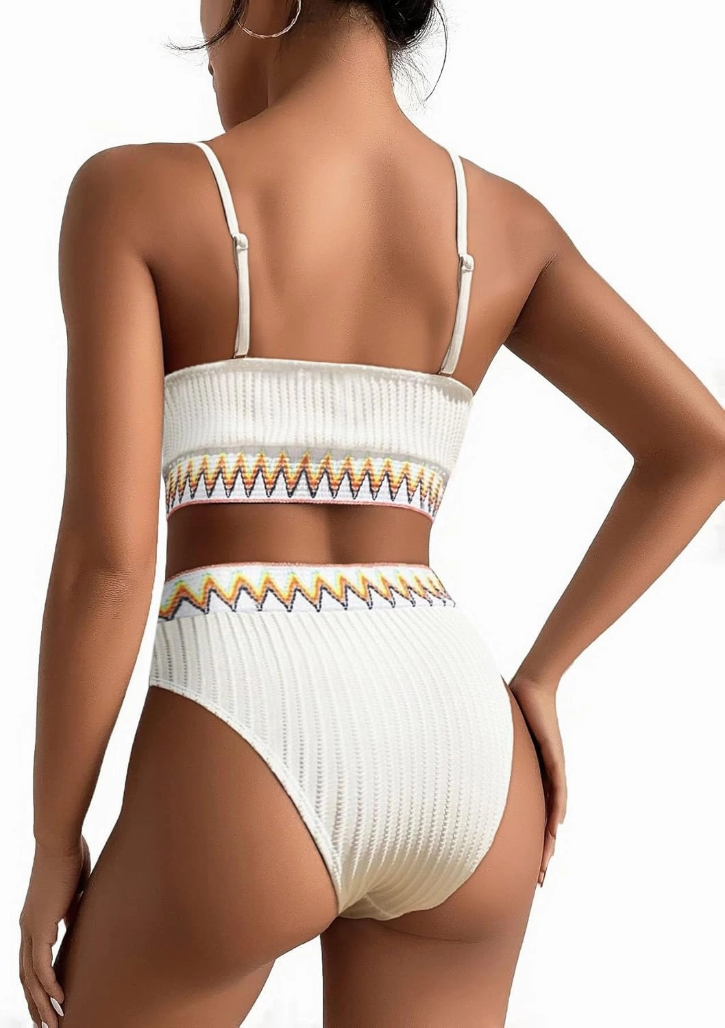 Lilosy High Waisted Tummy Control Ribbed Bikini Crop Top Brazilian Swimsuit Set 2 Piece