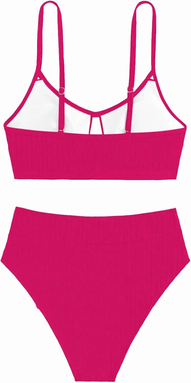 Lilosy Sexy High Waisted Cutout Ribbed V Cut Bikini Set 2 Piece Swimsuit