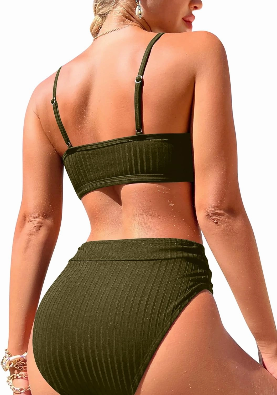 Lilosy Sexy High Waisted Cutout Ribbed V Cut Bikini Set 2 Piece Swimsuit