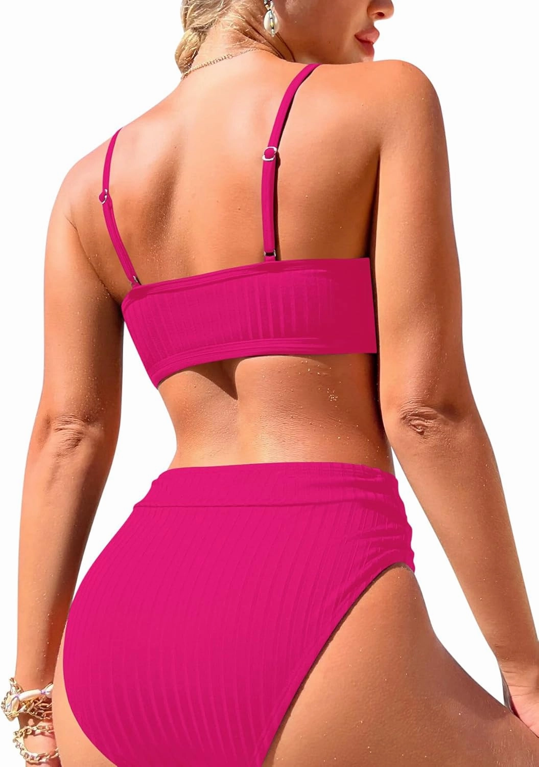 Lilosy Sexy High Waisted Cutout Ribbed V Cut Bikini Set 2 Piece Swimsuit