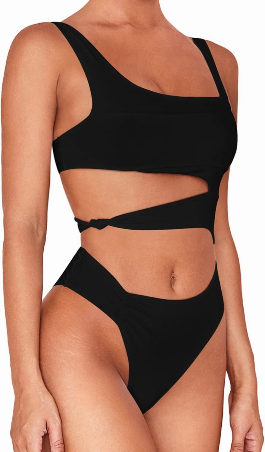 Lilosy Sexy Knotted Ruched High Cut Leg One Piece Swimsuit
