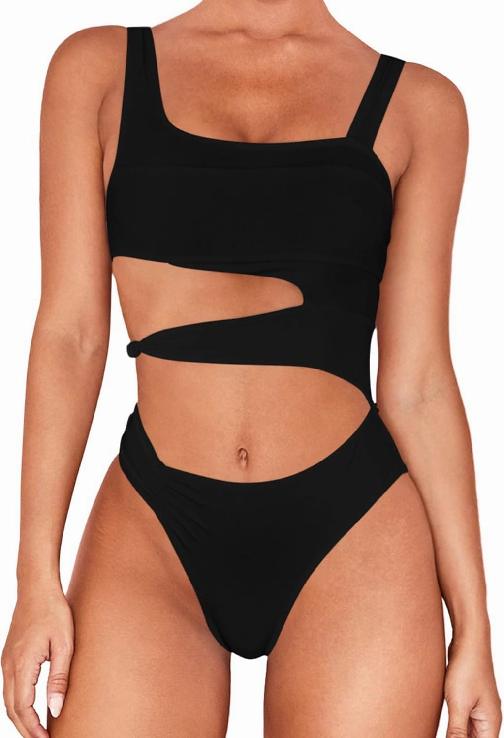 Lilosy Sexy Knotted Ruched High Cut Leg One Piece Swimsuit