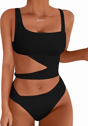 Lilosy Sexy Knotted Ruched High Cut Leg One Piece Swimsuit
