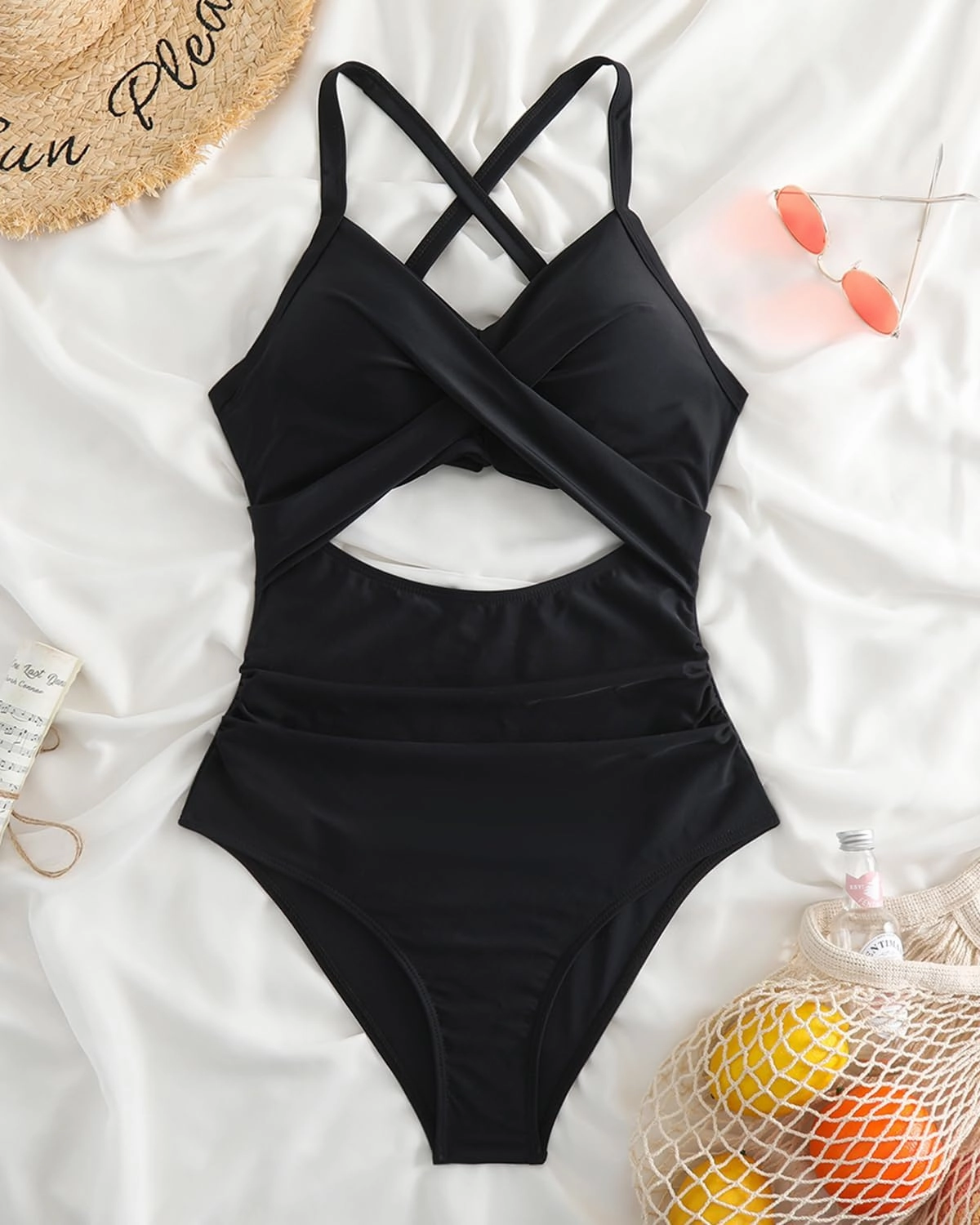 Limeeke Women Cutout One Piece Swimsuit Tummy Control High Waisted Swimwear Wrap Tie Back Bathing Suit