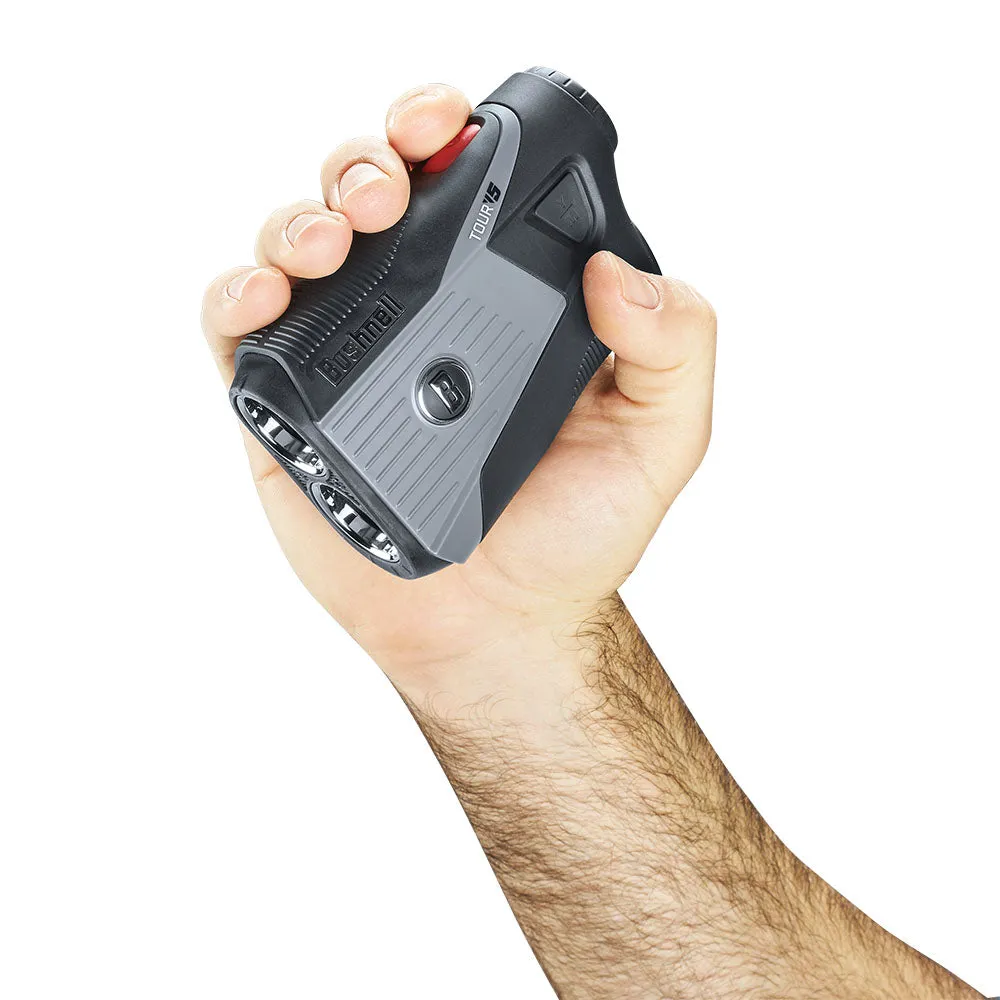 Bushnell Tour V5 Slim Laser Rangefinder - Bonus Pack, Golf bag rain cover, Golf shaft puller tool, Golf simulator for home