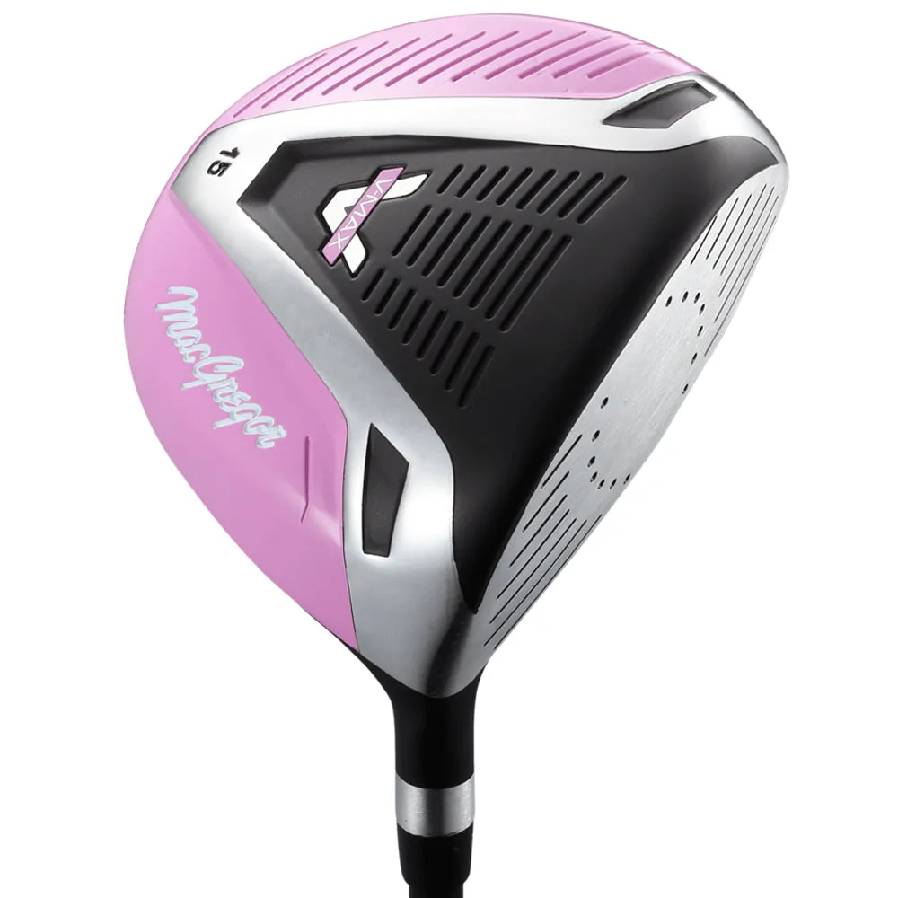 MacGregor V-MAX Junior 5-Piece Stand Bag Package Set - Pink (Ages 6-8), Golf rangefinder, Golf bag rain cover, SPF 50 golf shirts