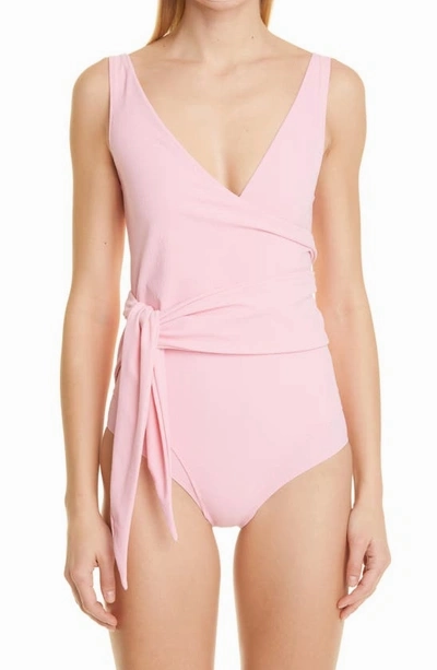 LISA MARIE FERNANDEZ Pink Wrap-Tie Side The Dree Louise Crepe V-Neck Swimsuit