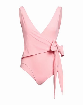 LISA MARIE FERNANDEZ Pink Wrap-Tie Side The Dree Louise Crepe V-Neck Swimsuit